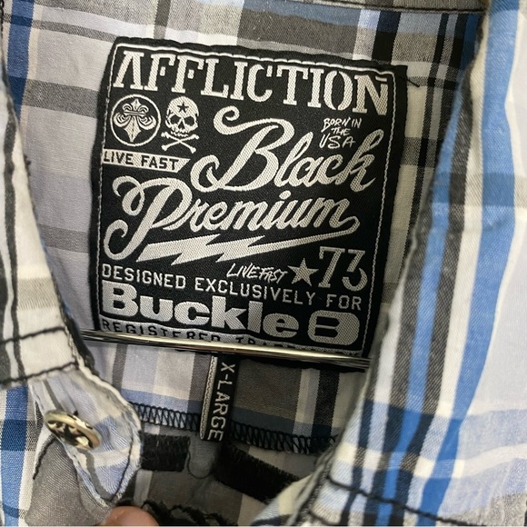 Affliction Blue Black Plaid Button Down‎ Shirt Mens XL - Picture 3 of 6